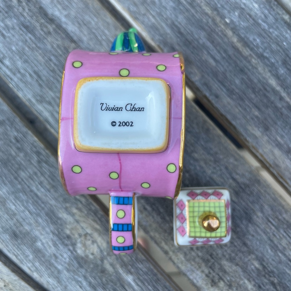 Vivian Chan Mini Frog Teapot Pink Rare Floral Lilypad Pond Multi Color - Picture 6 of 8